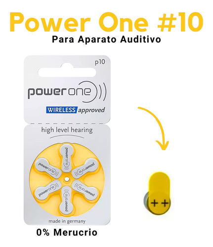 Power One 4 Paquetes C/ 6 Piezas # 10 Pila Auditiva Pr70