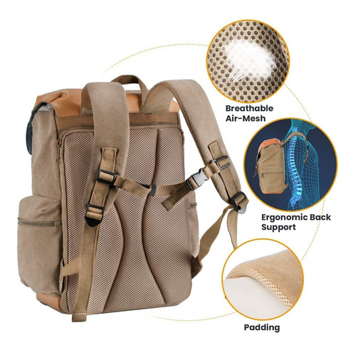 Mochila Para Camara - Vintage Lona Caqui