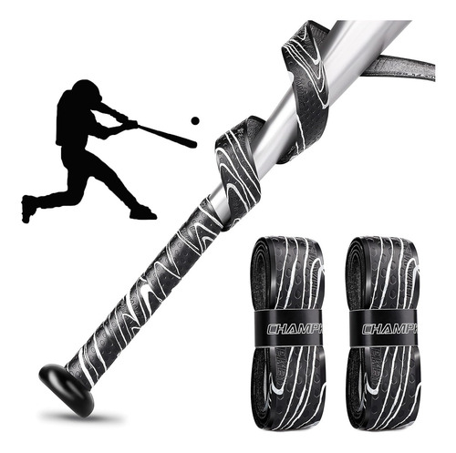Champkey Bat Grip Tape Grip Bate Beisbol 1.75mm 1000mm Negro 2 Piezas