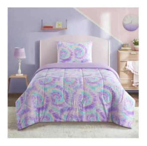 Set De Cama 3 Pzs Edredón Almohada Infantil Lila