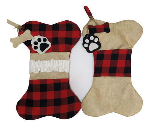 2 Simpáticas Medias De Navidad De Hueso De Perro A Cuadros