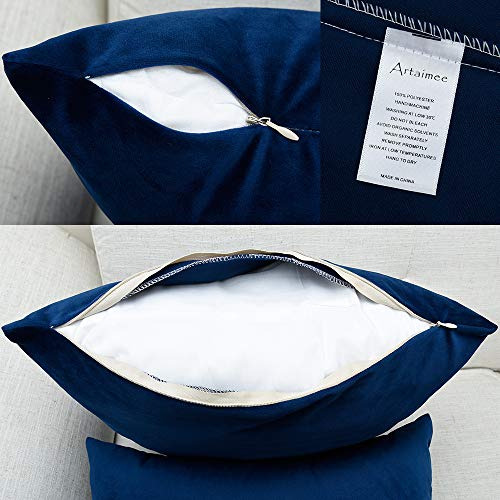 Set De 4 Fundas De Almohada De Terciopelo Azul Marino