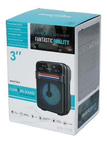 Alto-falante sem fio 3 Gts-1372 Rádio Bluetooth USB Recarregável Cor Preto