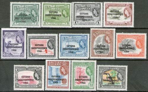 Guyana Británica 13 Sellos Sobreimpreso Independence 1966