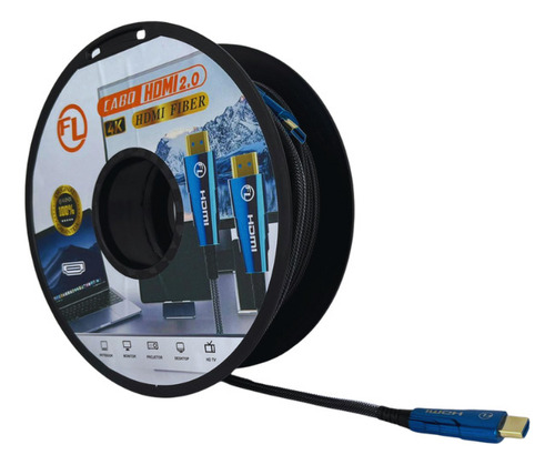 Cabo Hdmi Fibra Ótica 2.0 4k 30 Metros Fibra Com Malha E Nf