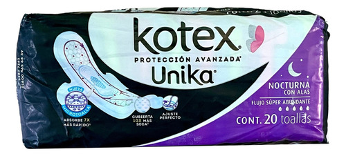 2 Kotex Unika Toallas Femeninas Nocturna Con Ala 20 Unid C/u