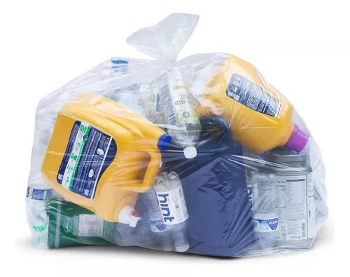 Bolsas de basura de reciclaje de 55 galones, (50 bolsas con lazos) Bolsas  de basura grandes de plástico azul
