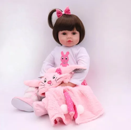 Roupa Para Boneca Bebê Reborn Coelho Com Bolinha, NPK DOLL, Rosa