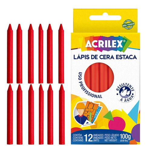 Lápis Giz De Cera Marmorista Cor Vermelho Acrilex