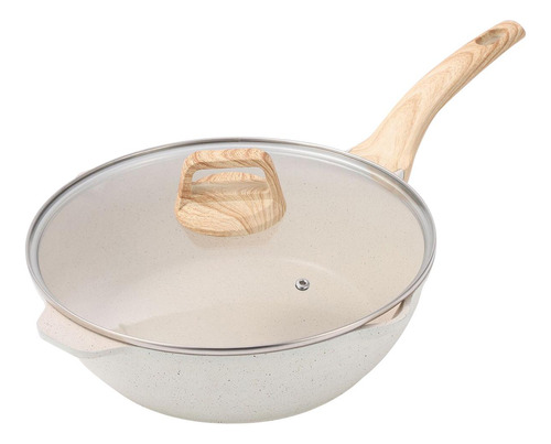 Wok Chino Antiadherente De 9,4 Pulgadas Con Tapa De Vidrio,