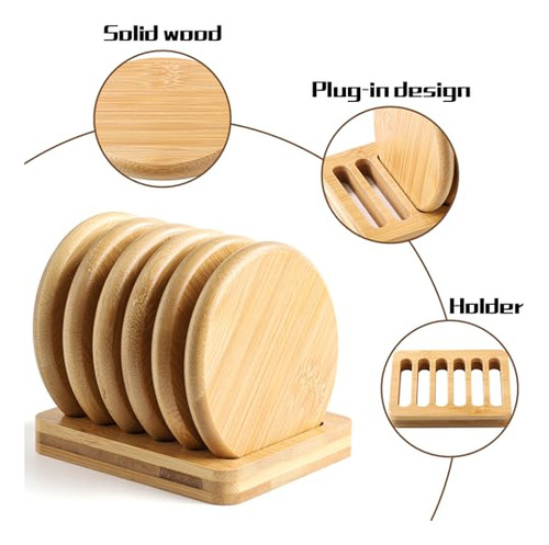 Set De Posavasos De Madera - 6 Posavasos Para Mesa 1 Soporte