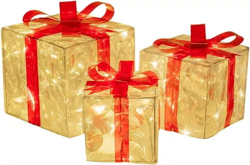 Juego De 3 Cajas De Regalo De Navidad Iluminadas