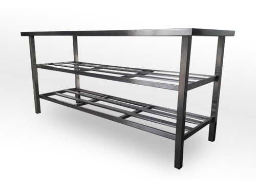 Mesa Bancada Aço Inox 190x70x88mt Paneleiro Duplo