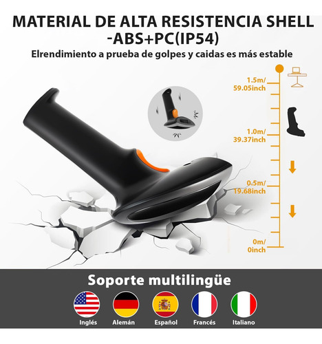 Escáner Código De Barras Bluetooth 2d 1d Con Soporte Y Usb