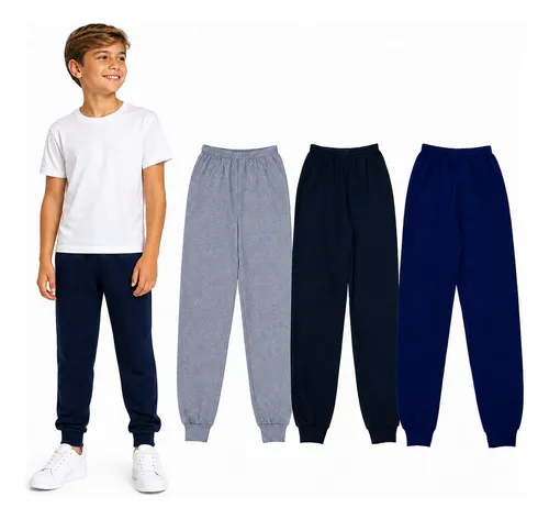 Kit 3 Calça Moletom Flanelado Juvenil Inverno