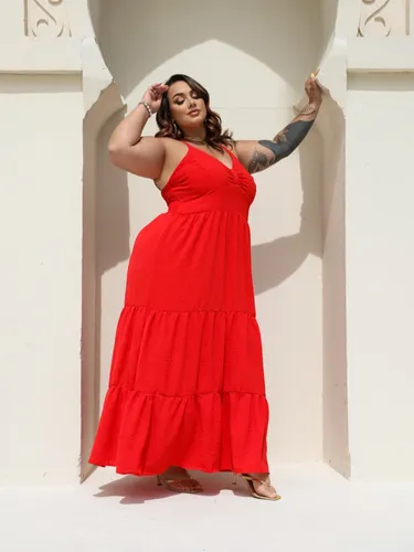 Vestido Plus Size Feminino Longo Duna Decote Único 46 Ao 52