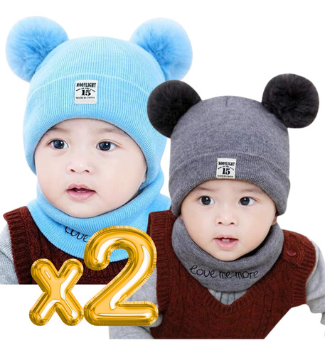 2 Set Conjunto Gorro Bufanda Bebé Redondos Oso Invierno Frio