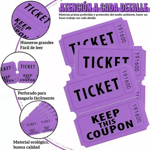 2000 Tickets En Rollo Foliado Boletos Entradas Fiesta Púrpura