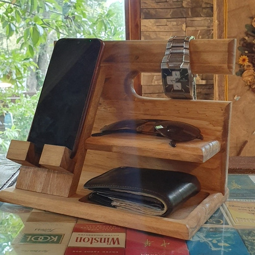 Organizador Celular Billetera Reloj, En Madera