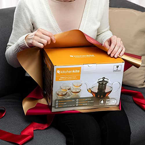 Juego De Tetera De Vidrio Con 4 Tazas De Té De Doble Pared Y