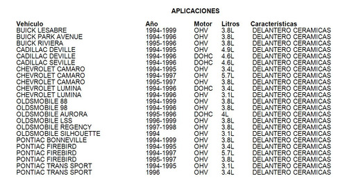 Balatas Delantero Camaro 1994-1995 3.4l Chevrolet