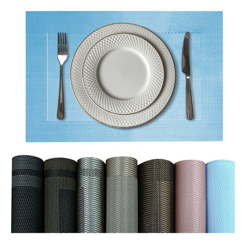 10 Jogo Americano Mesa Posta Luxo Impermeável Pvc Mz Mold Vr Cor M2 Azul Claro Escuro Marinho Naval Bebe Moldura Mz Retangular