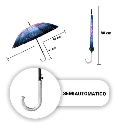 Paraguas Sombrilla Clásica Semiautomática Plegable De Bastón Color Azul morado
