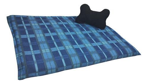 Colchonete Cama Pet 70x50 Cm Vai Almofadinha Cor Xadrez Azul