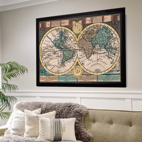 Mapa Antiguo Cuadro 120 Cm X 80 Cm En Lienzo Negro