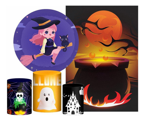 Kit Casado Halloween 2 Painel Redondo Trio Capas Cilindro