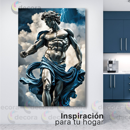 Cuadro Escultura Dios Griego Azul Canvas 130x90 Esc46