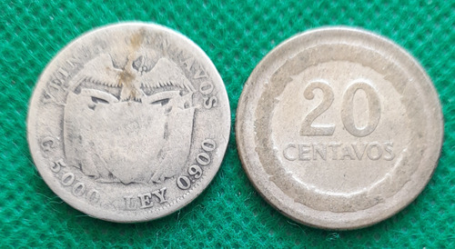 Moneda De 20 Centavos Colombia (plata), Años 1914 Y 1949, 