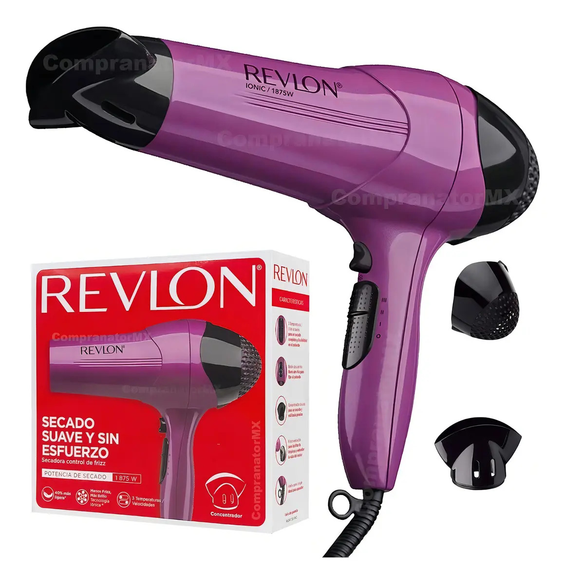 Secadora De Cabello Revlon Control De Frizz + Iones 1875w Color Morado