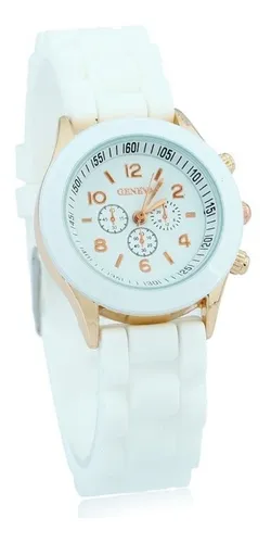 comprar Reloj Geneva Mujer Silicon Moda Niña Por Pieza A482 Correa Blanco