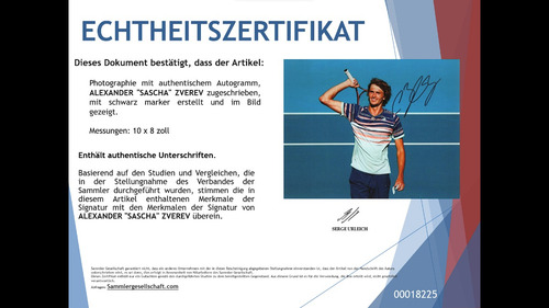 Autógrafo Sascha Zverev Foto 10 X 8 Coa (Usado)