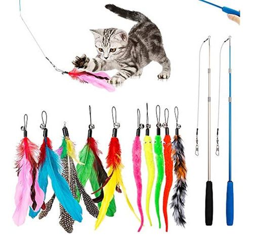 Juguete Para Gatos Con Plumas De Jiaron 2 Piezas Retractile