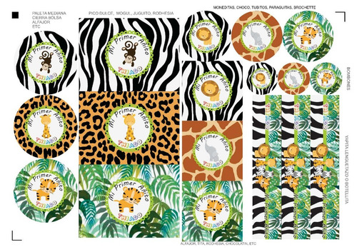 Kit Stickers Candy Bar Animales Jungla Selva X 120u