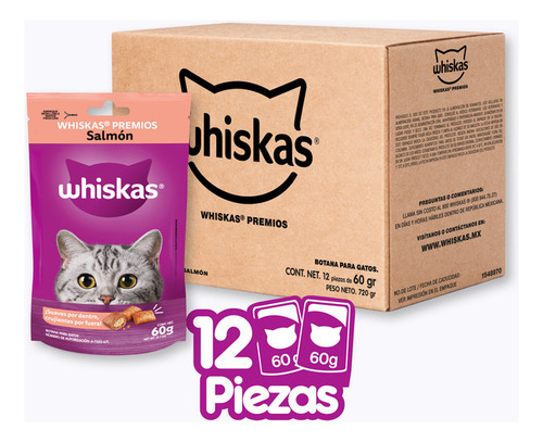 Whiskas Premios Para Gato Sabor Salmon 12 Pack De 60gr C/u