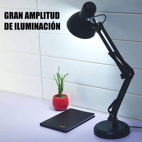 Lampara De Mesa Escritorio Brazo Flexible Metal Color De La Pantalla Negra