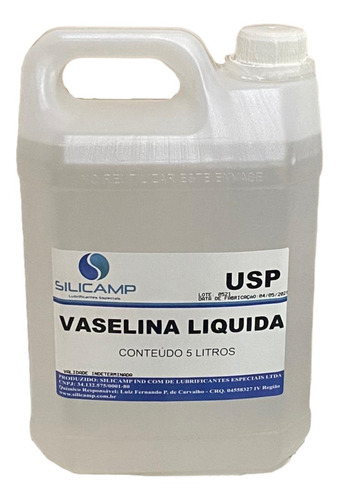  Vaselina Líquida Usp Farmacêutica Incolor Sem Cheiro 5 Litro Fragrância Sem Odor Tipo De Embalagem Frasco Tipos De Pele Sem Restrição