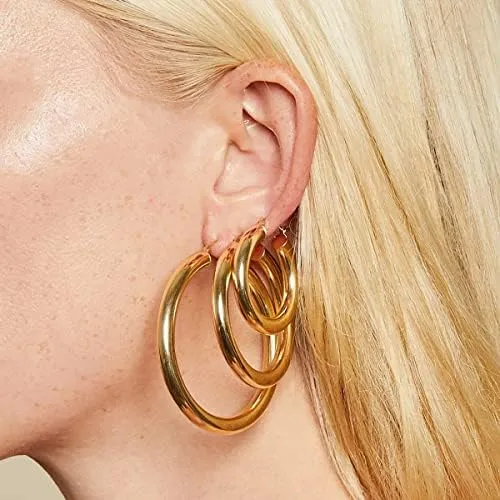 Pendientes De Aro De Oro Grueso Chapados En Oro De 14 De De