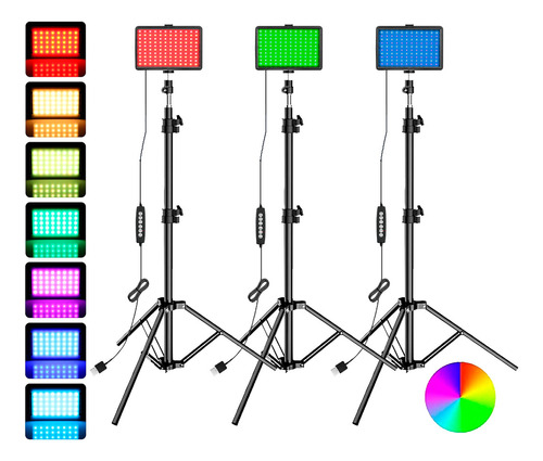 Set De 3 Luces Led Rgb Para Fotografía Y Video Trípode Luz