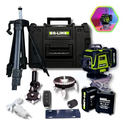Nível Laser Eg-line 16 Linhas 4d Verde Autonivelante Com Tripé E 2 Baterias
