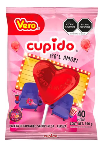 Vero Cupido Corazón Cereza Con Fresa Caramelo Dulce 40 Pz