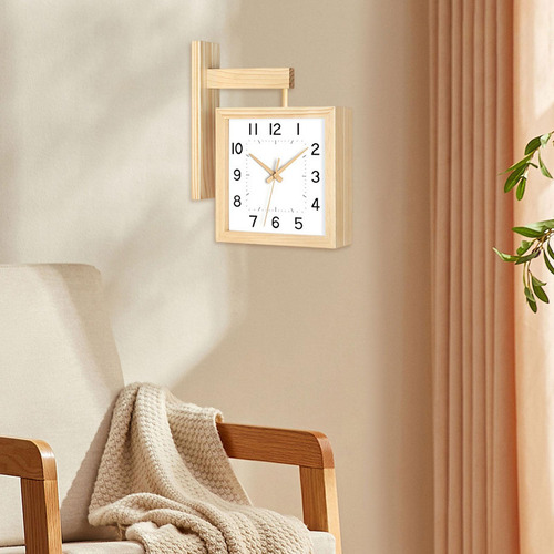 Reloj De Pared De Doble Cara Diseño Color De Madera Y