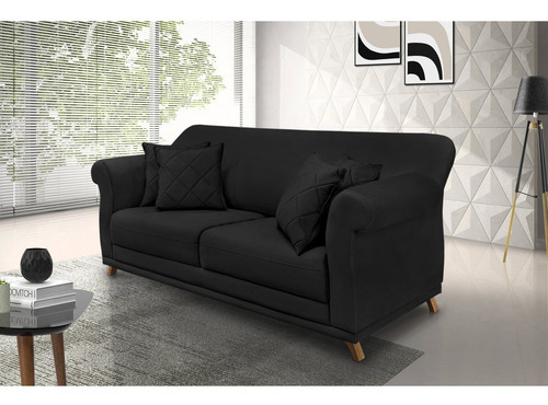 Sofá 2 Lugares 160cm Suede Arras Spezzia Decor Preto Ghwt