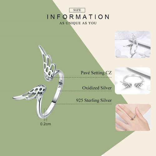 Imagen 3 de 7 de Anillo Alas Ángel Ajustable Para Mujer En Plata 925