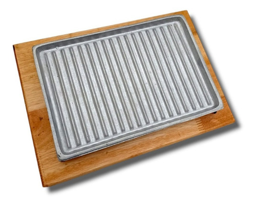 Plancha Grill De Aluminio. Vajilla Térmica C/base De Madera.