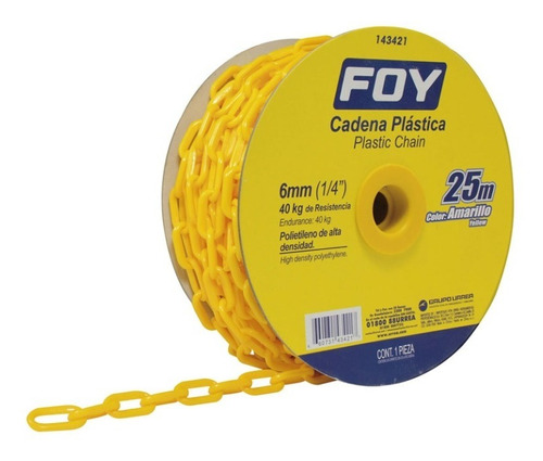 Cadena Plastica 3mm 1/8in 50m Amarillo Foy 143435 /vc