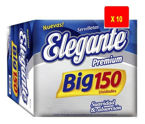 Servilletas Elegante Premium Big 150 Unidades X 10